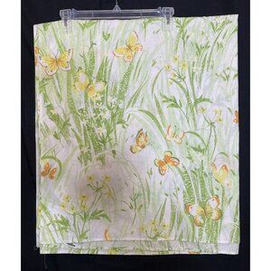 1970's Bibb Full Size Flat Sheet No Iron Muslin Green Yellow Orange Butterflies